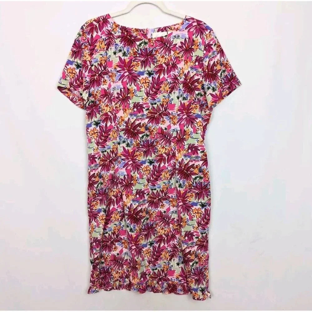 Vintage 90s Y2K Kathie Lee Collection Sz. 14 Shift Mini Dress Ruffled Tropical